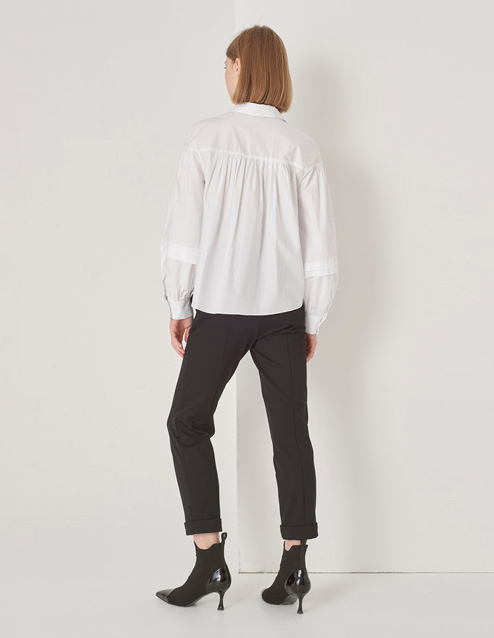 MARYLING A Line Balloon Sleeve Shirt Collar White Shirt