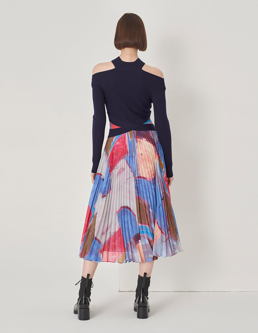 MARYLING Chiffon Print Pleated Dress