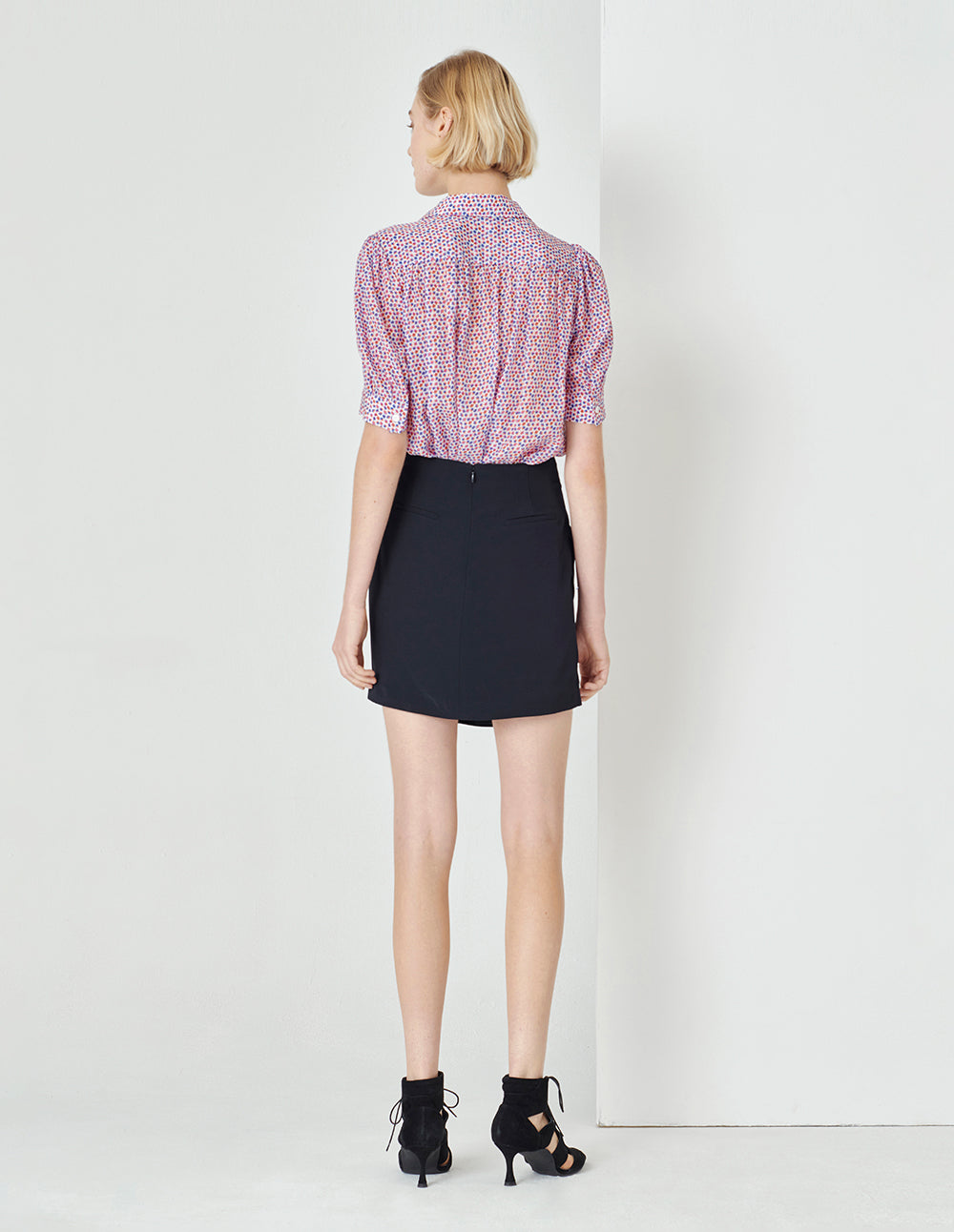 MARYLING Colourful Floral Shirt Collar A Hem Silk Print Top