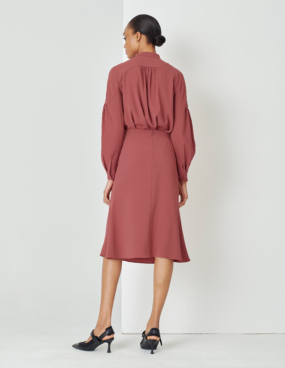 MARYLING Red Cut Bias Fishtail Skirt