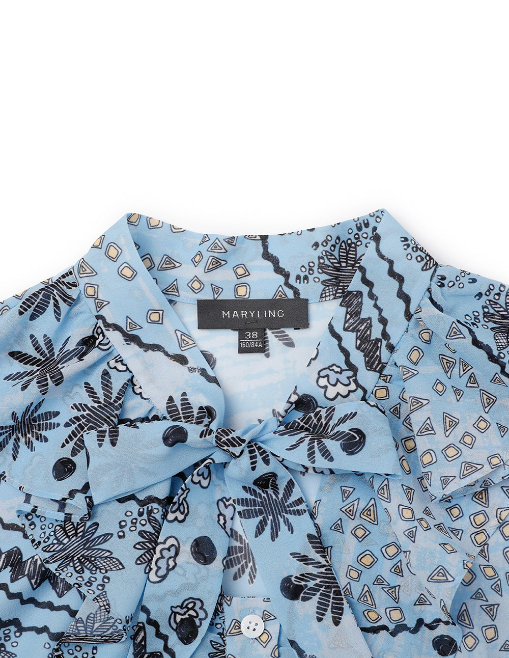 MARYLING V Neck Ruffle Tie 3/4 Sleeve Shirt