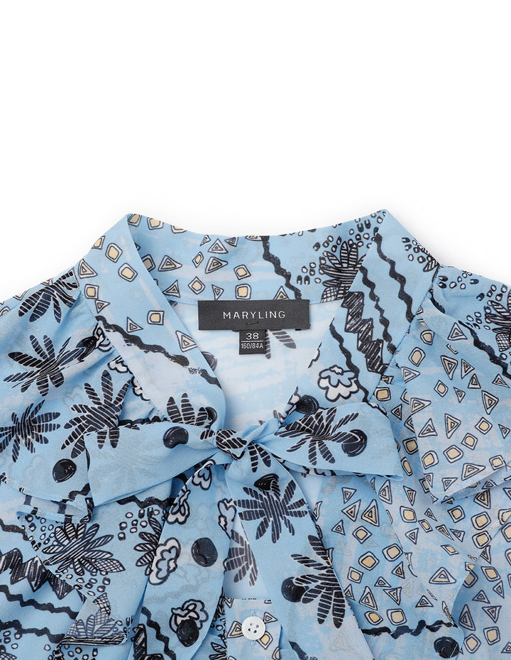 MARYLING V Neck Ruffle Tie 3/4 Sleeve Shirt