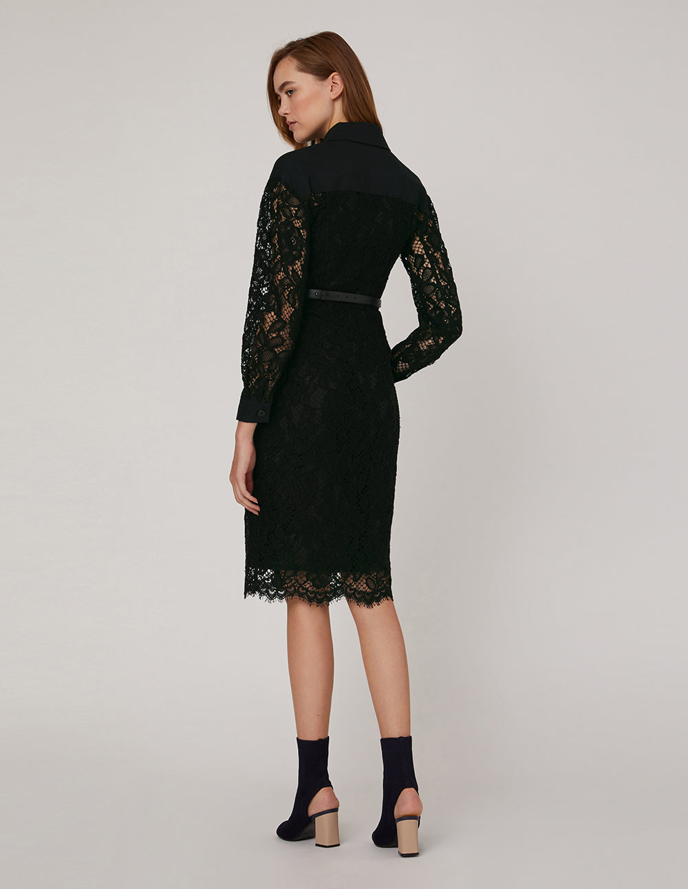 MARYLING Long Sleeve Lace Midi Shirt Dress