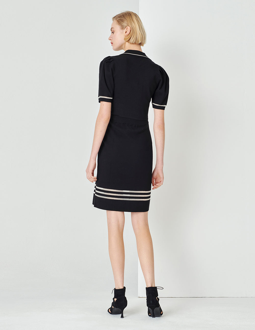 MARYLING Lapel Short Puff Sleeve Double-Breasted Knitted Top