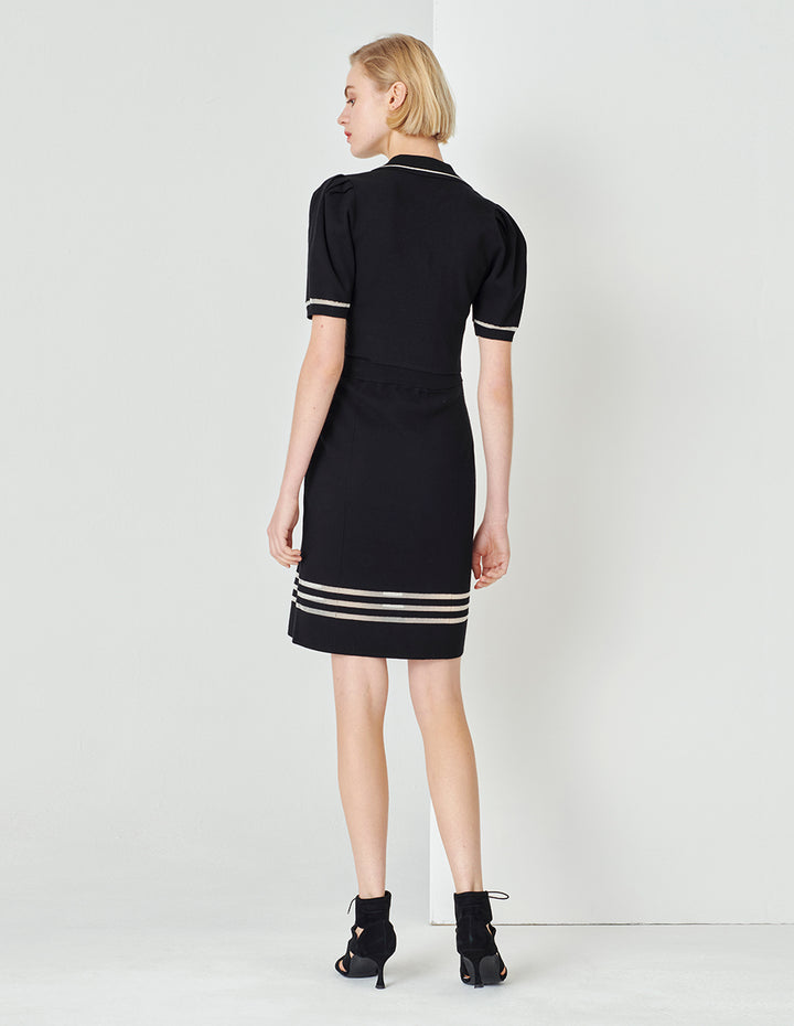 MARYLING Lapel Short Puff Sleeve Double-Breasted Knitted Top