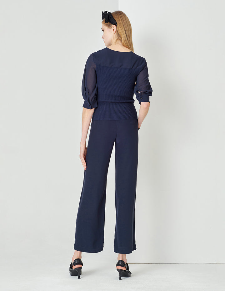 MARYLING Midnight Blue V-Neck Needle Pullover