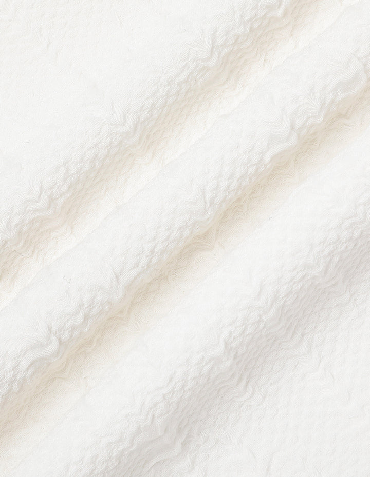 MARYLING Ivory White Square Neck Bubble Sleeve Jacquard Straight Dress