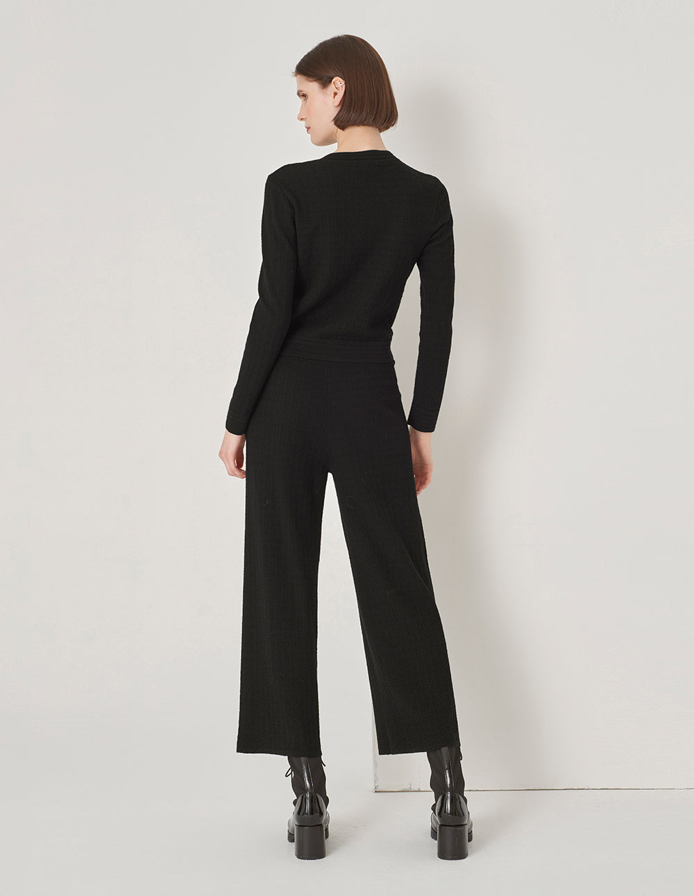 MARYLING Black Crewneck Knit Cardigan