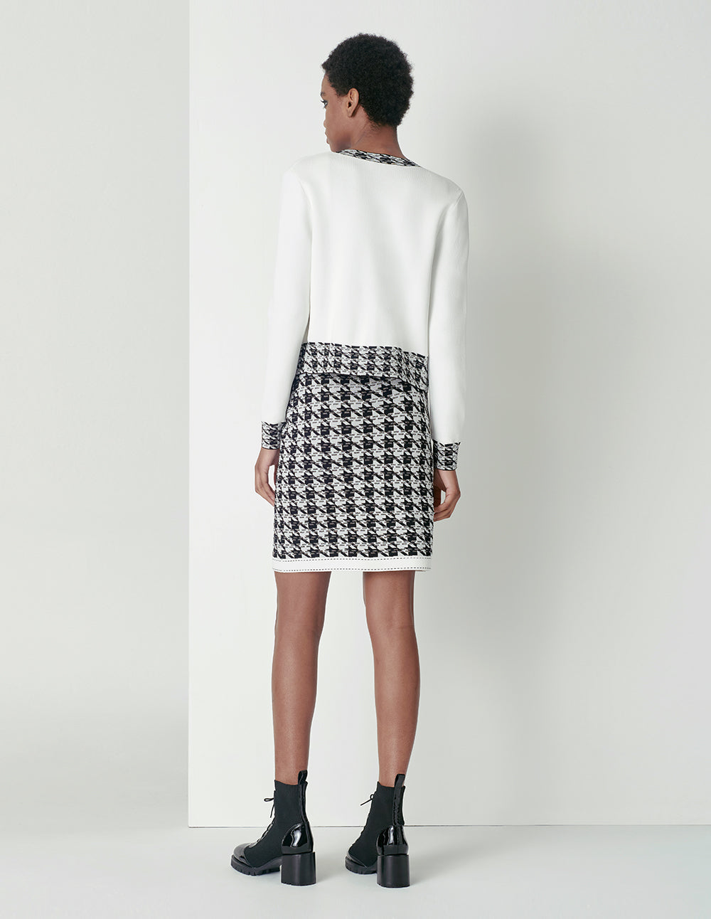 MARYLING Houndstooth Jacquard Knitted Apron Dress