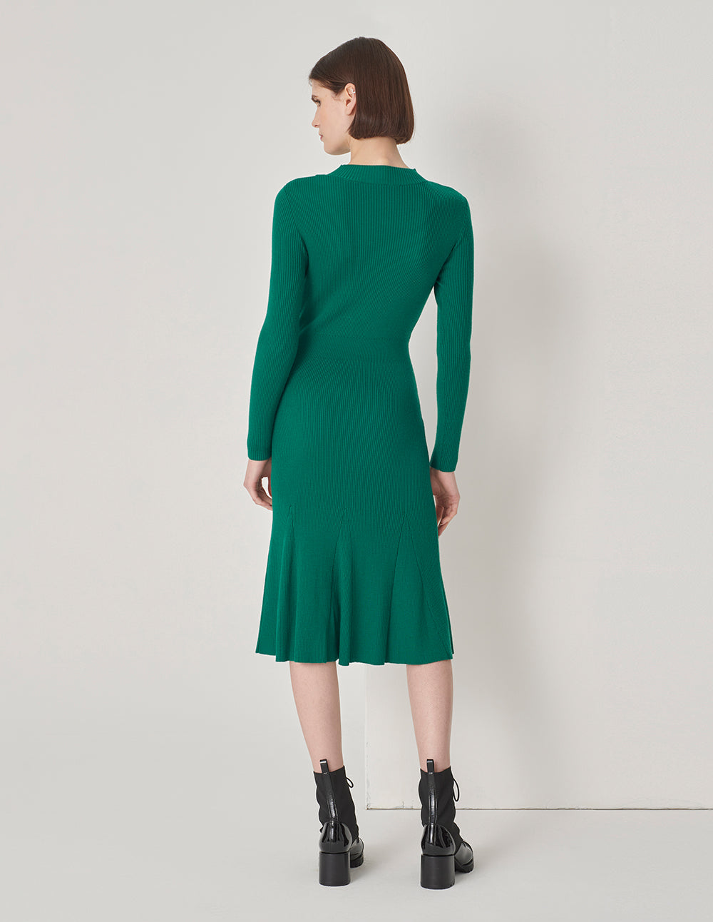 MARYLING Green Half Mock Neck Crossover Mermaid Knit Dress
