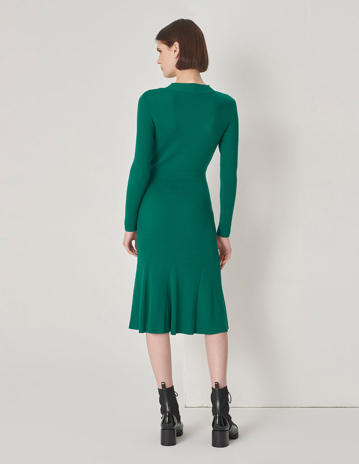 MARYLING Green Half Mock Neck Crossover Mermaid Knit Dress
