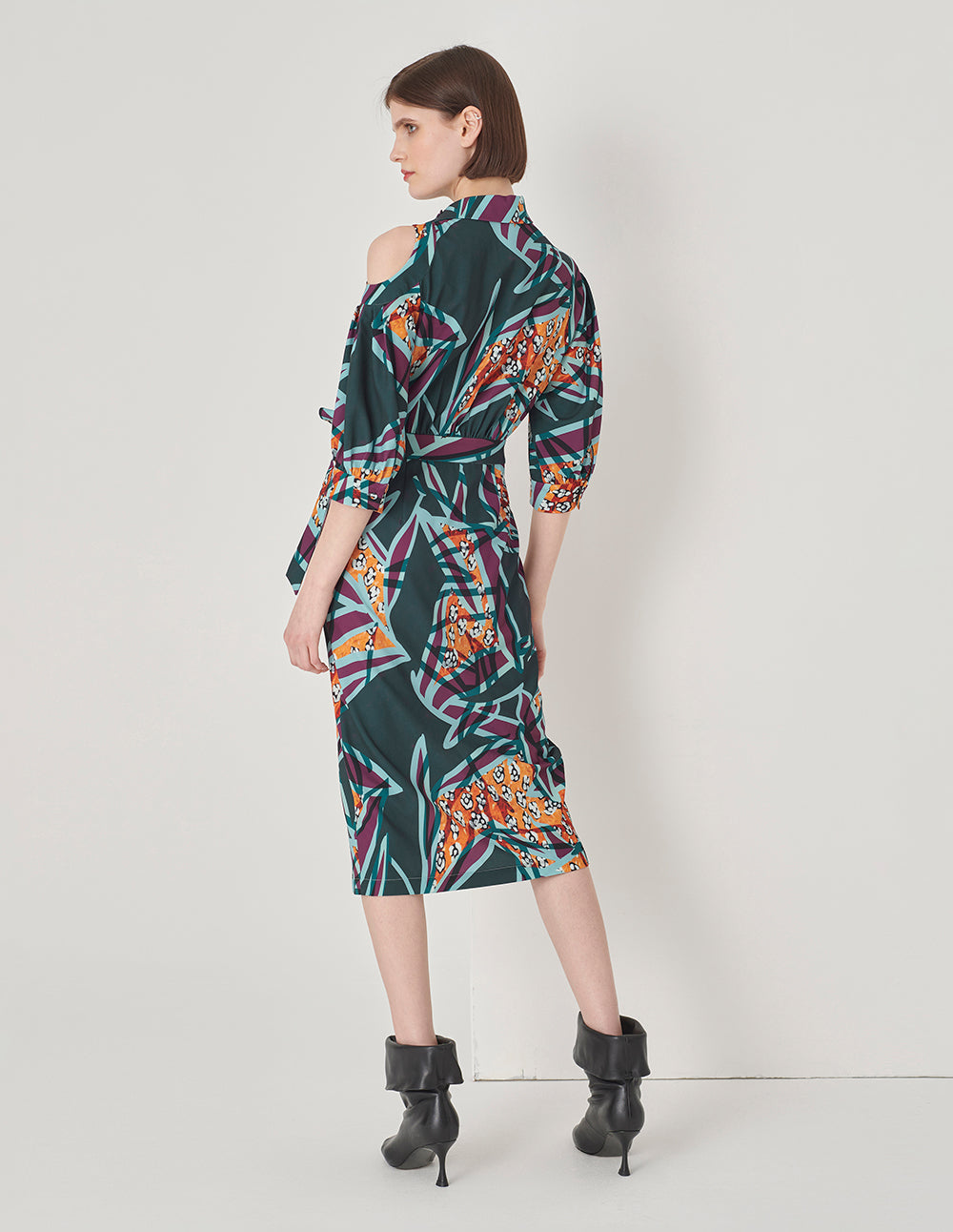 MARYLING Asymmetric Collar Cover Hip Straight Print Dress