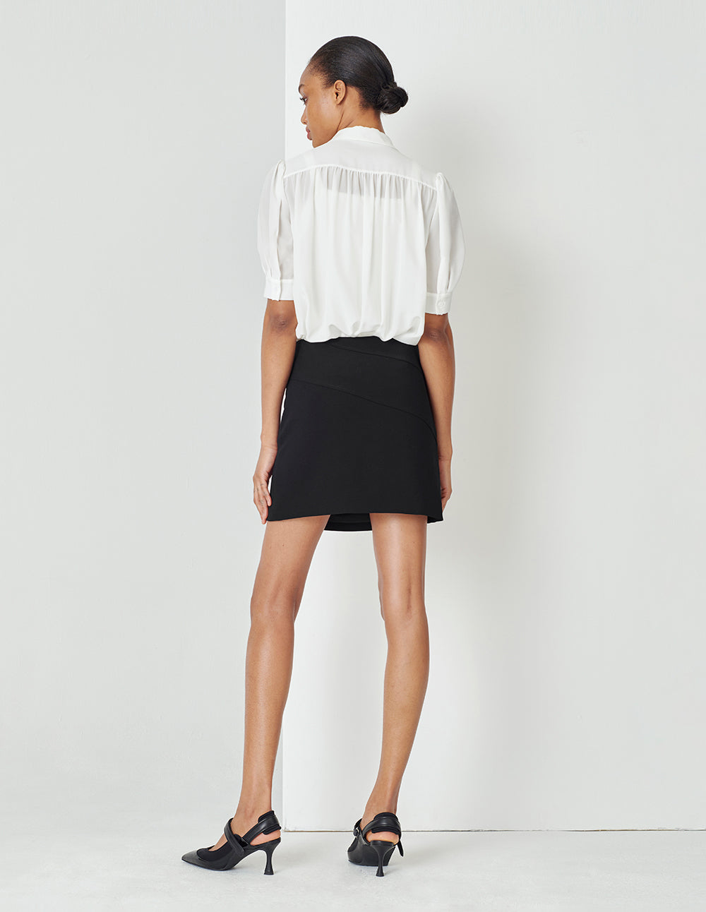 MARYLING White Shirt Collar A Hem Silk Top
