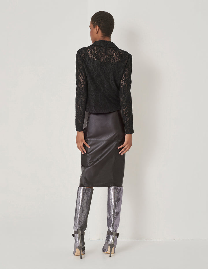 MARYLING Black V-Neck Fitted Lace Bouse