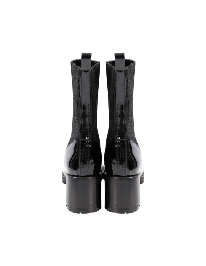 MARYLING charcoal black knitted round toe plus velvet mid-heel boots