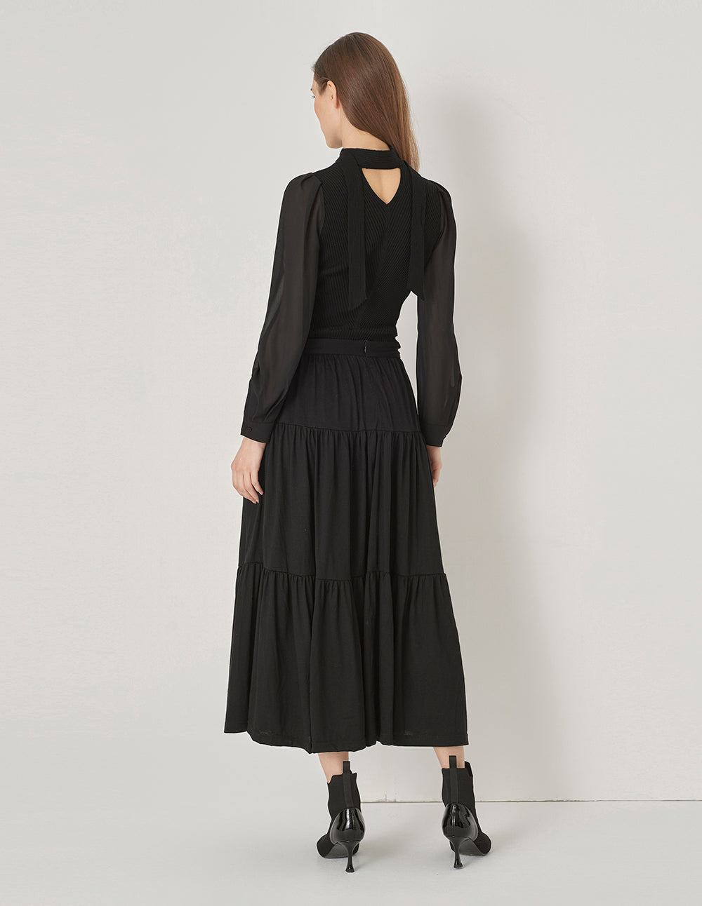 MARYLING Black Bow Neck Knitted Top