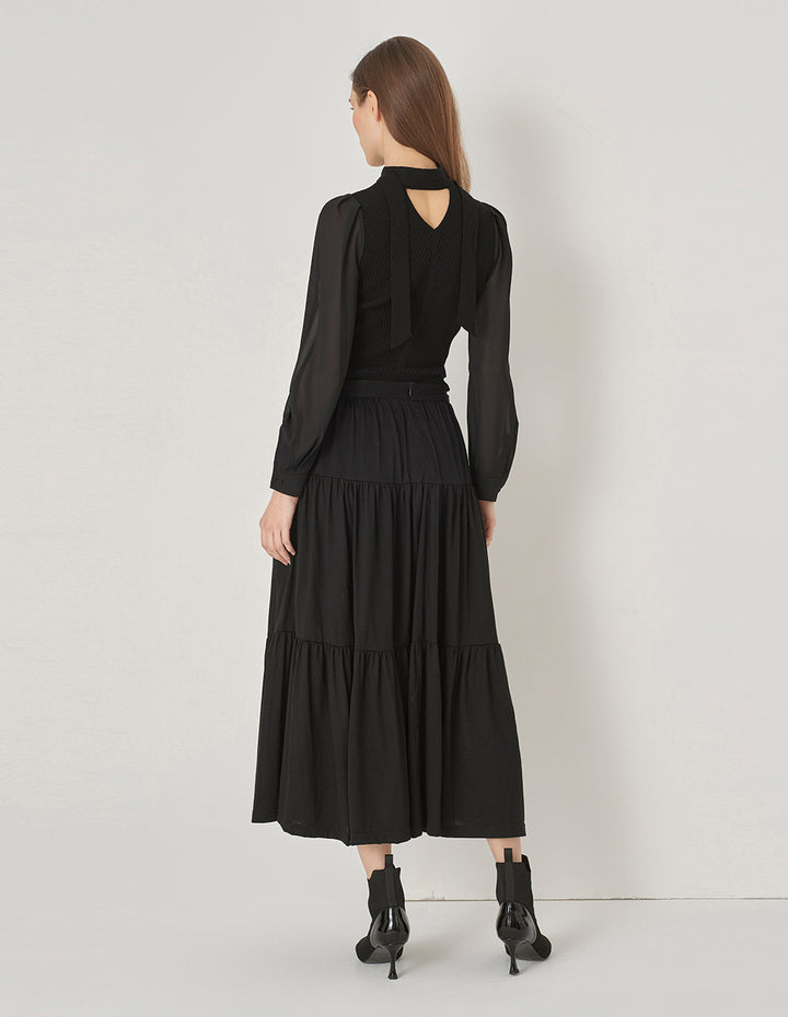 MARYLING Black Bow Neck Knitted Top