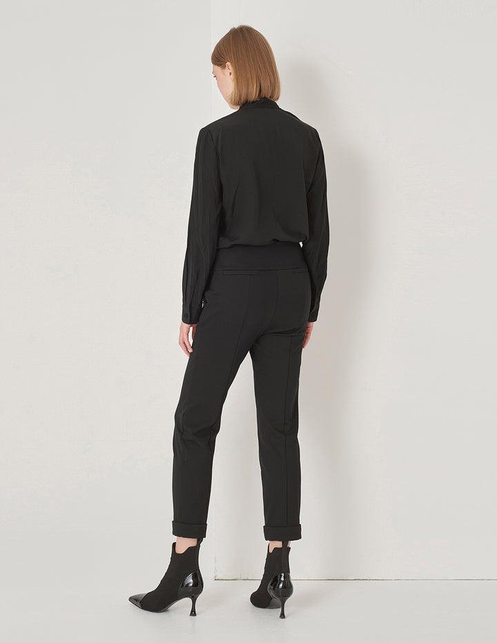 MARYLING Black Wide-Waisted Decorative Slim Fit Stretch Pants