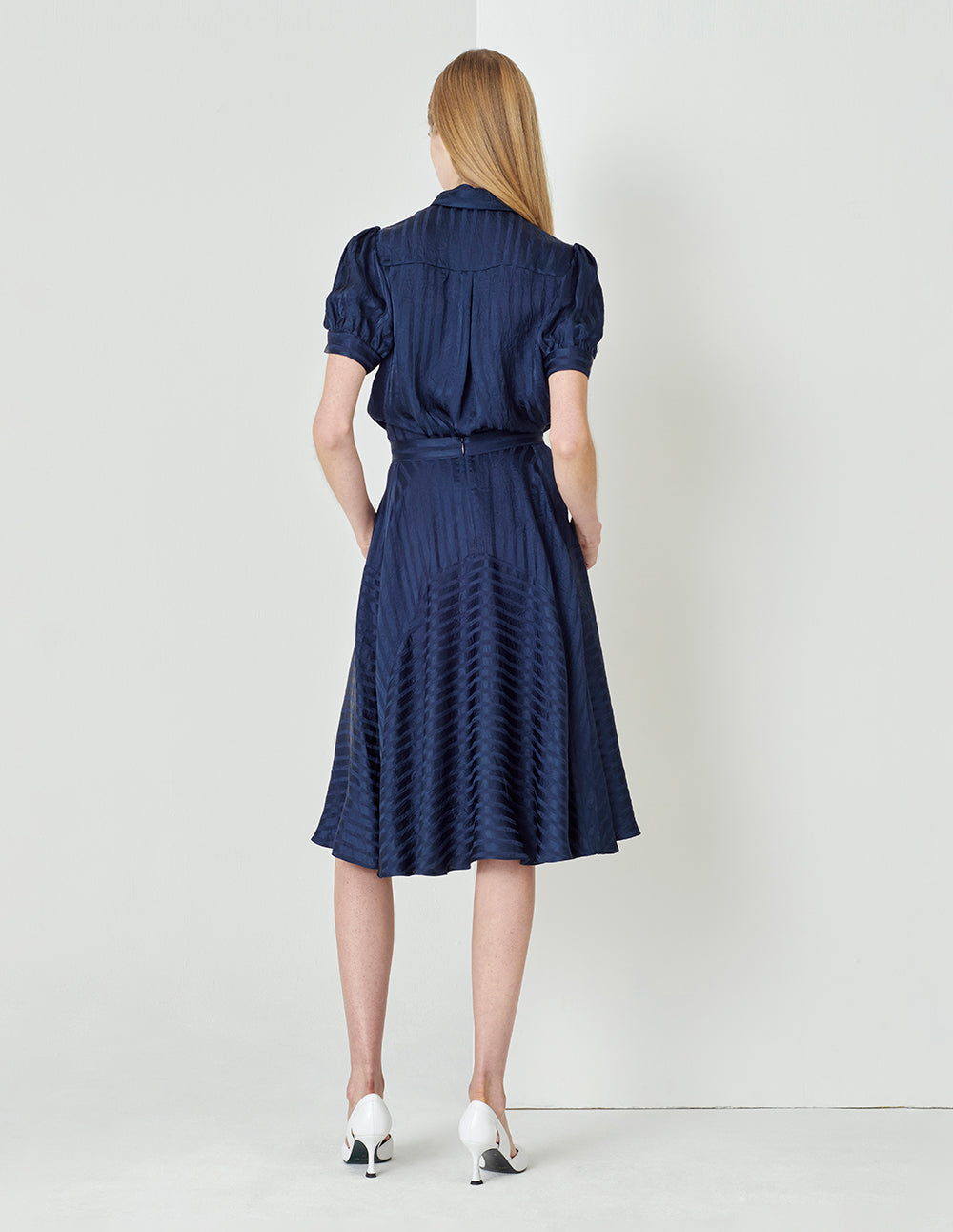 MARYLING Dark Stripe Shirt With Midnight Blue Shirt Collar