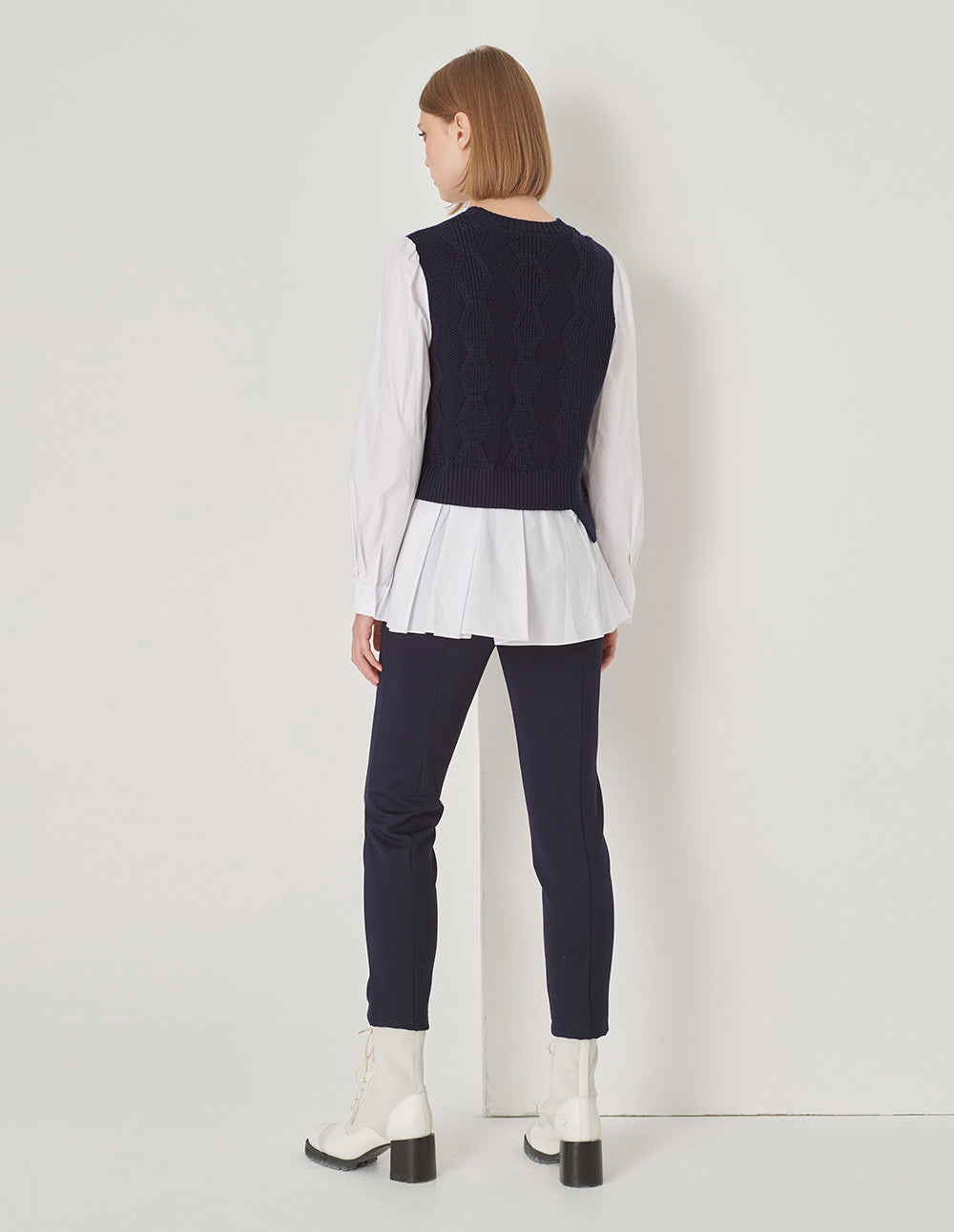 MARYLING Blue And White Asymmetric Knit Woven Sweater