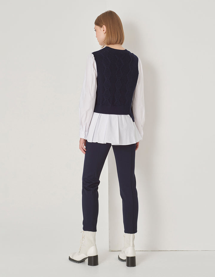 MARYLING Blue And White Asymmetric Knit Woven Sweater