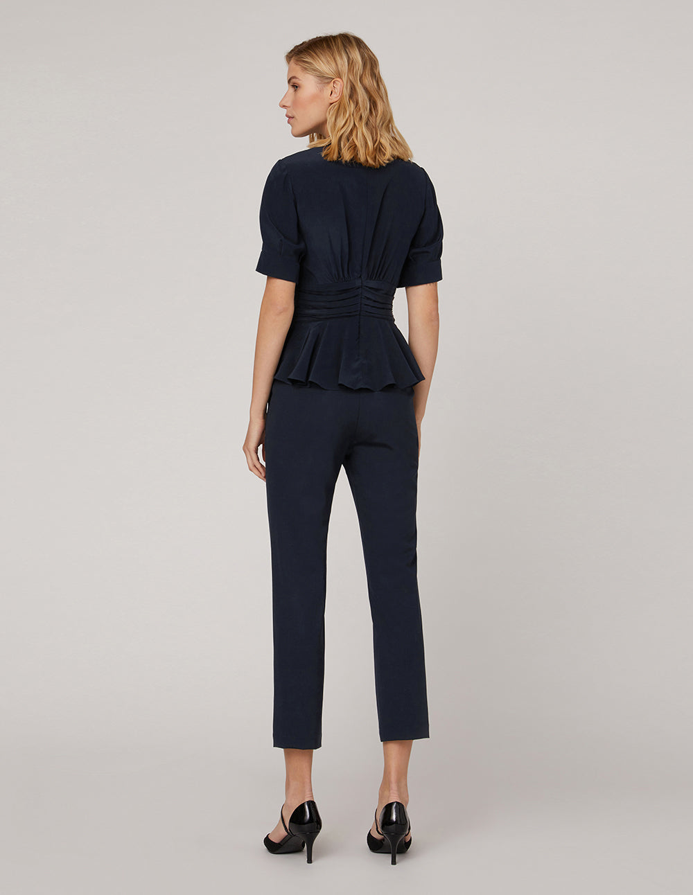 MARYLING V-neck dark blue silk top