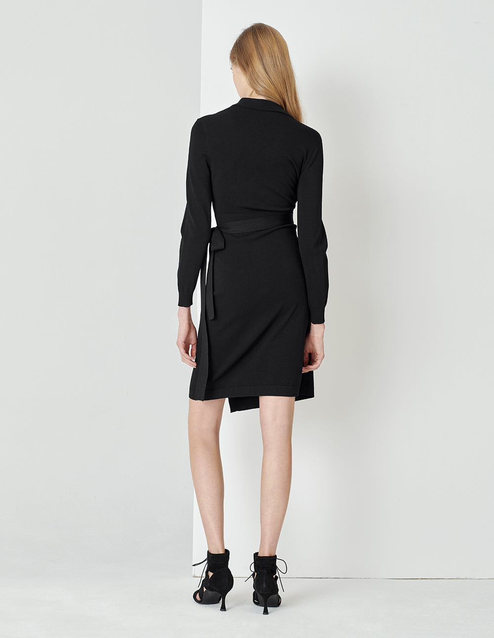MARYLING Black Suit Collar Knitted Dress