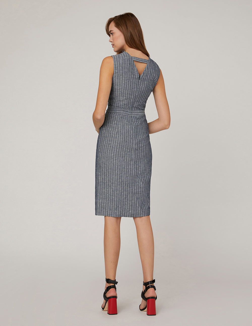 MARYLING Overlapping waistband striped sleeveless dress