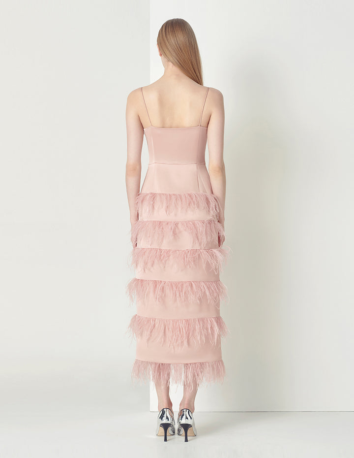 MARYLING Haze powder elegant and noble ostrich hair suspender dress