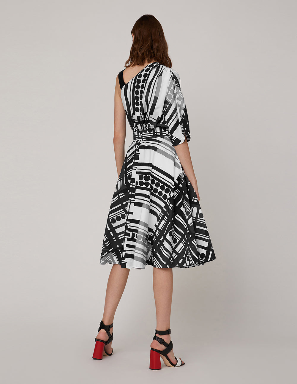 MARYLING Black white polka dots striped prints sloping shoulder