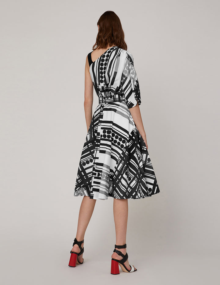 MARYLING Black white polka dots striped prints sloping shoulder