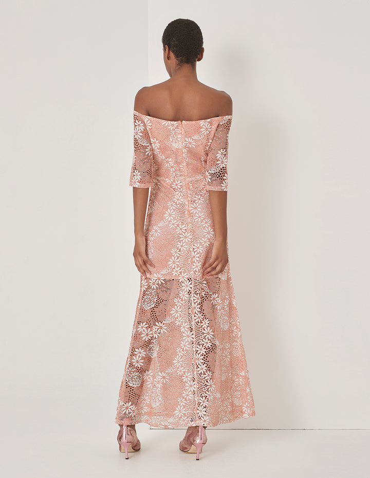 MARYLING Pink One-Line Neckline Fishtail Lace Dress