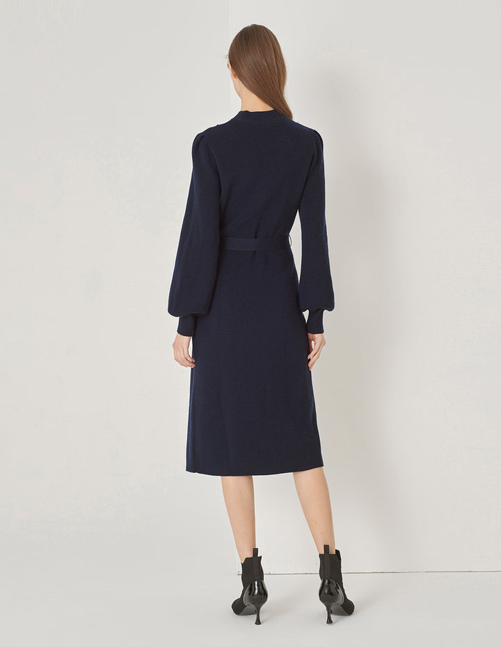 MARYLING Side Slit Waisted Woolen Dress