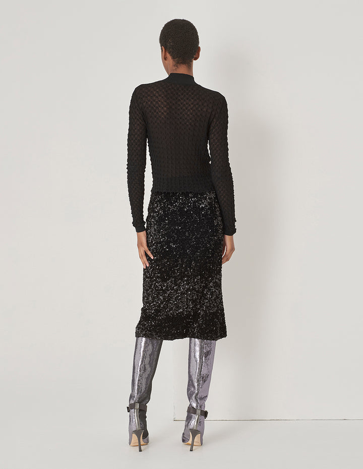 MARYLING Black Mock Neck Knit Sweater