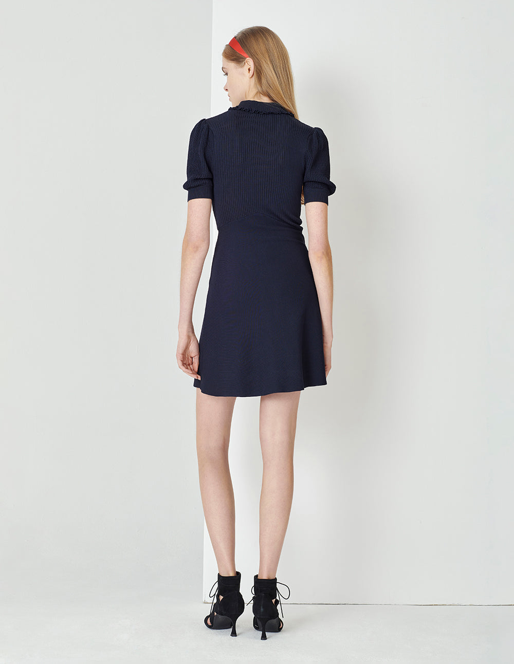 MARYLING Midnight Blue Shirt Collar Knitted Dress