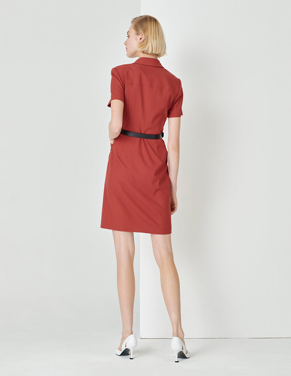 MARYLING Orange Hem V-Shaped Split Design Double-Breasted Suit Skirt