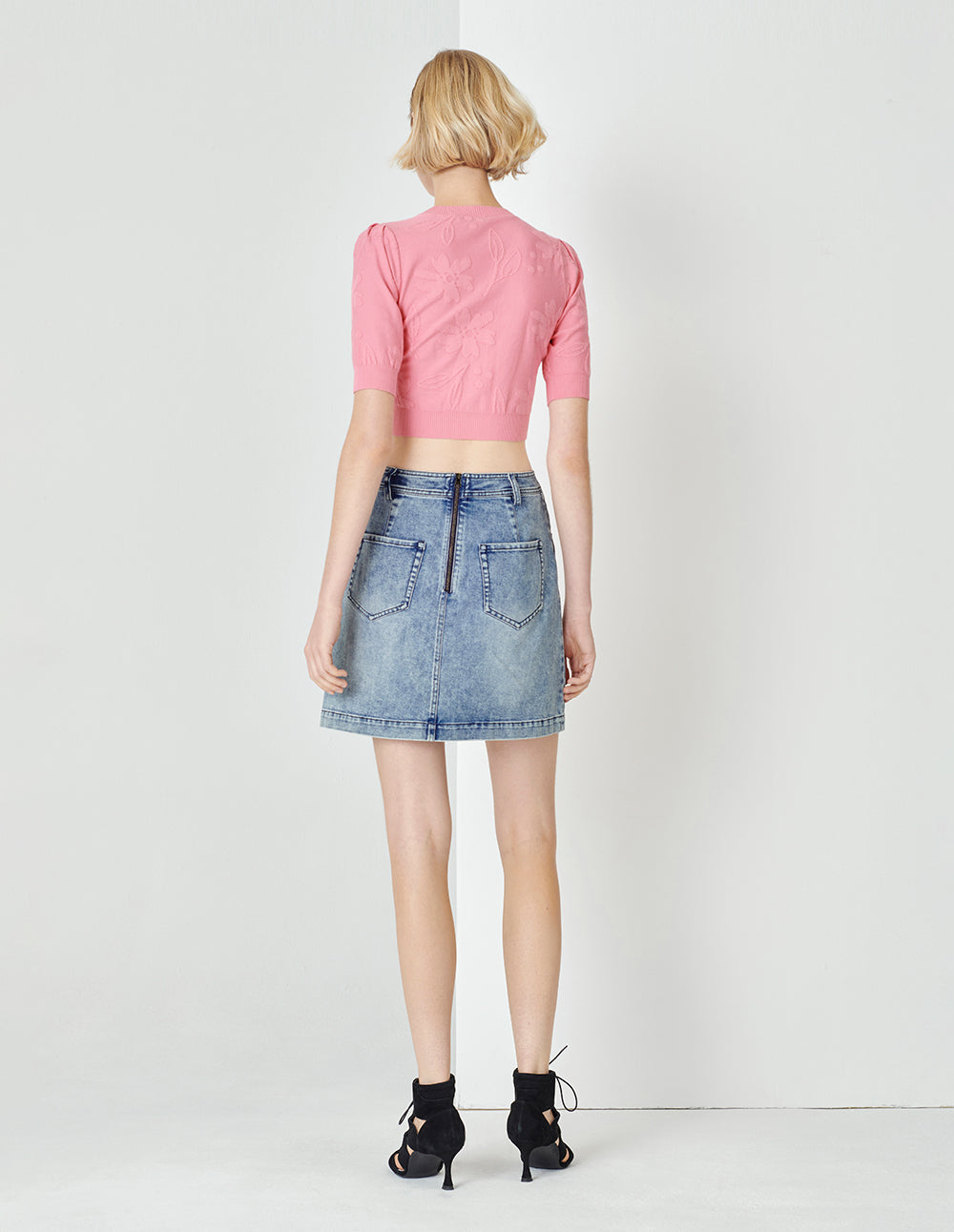 MARYLING Denim Blue Asymmetric Lace-Up Denim Skirt