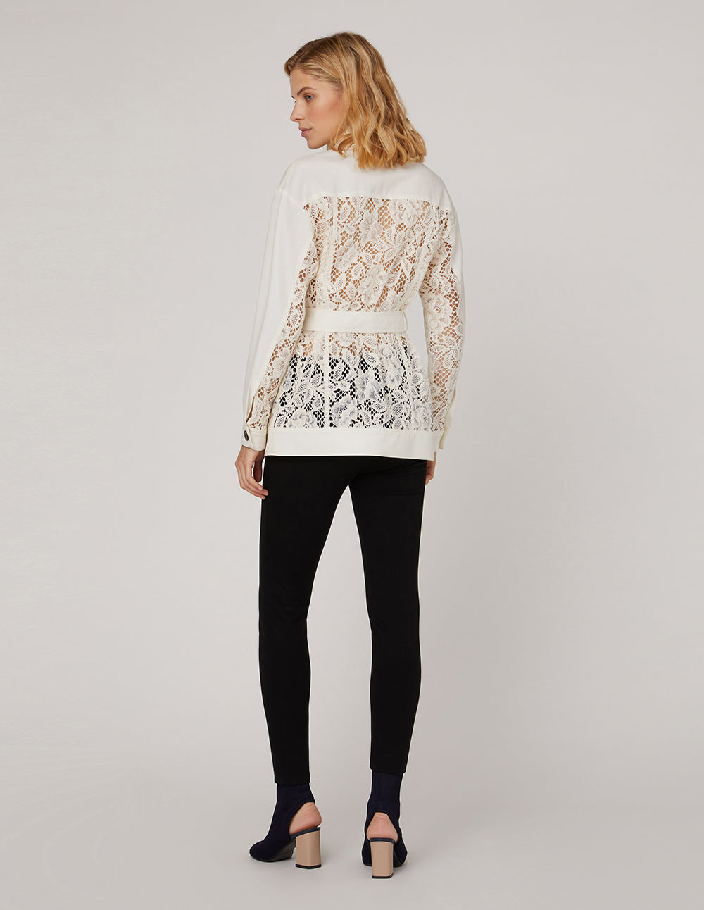 MARYLING Lace pockets self-belt Jacket