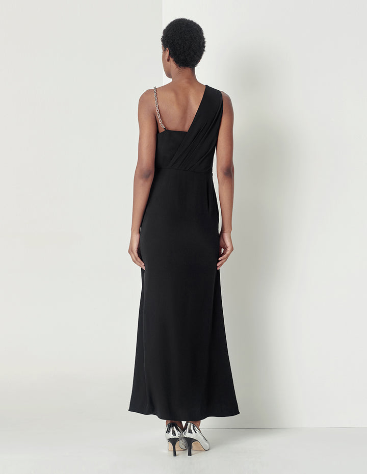 MARYLING Black asymmetric chain evening dress