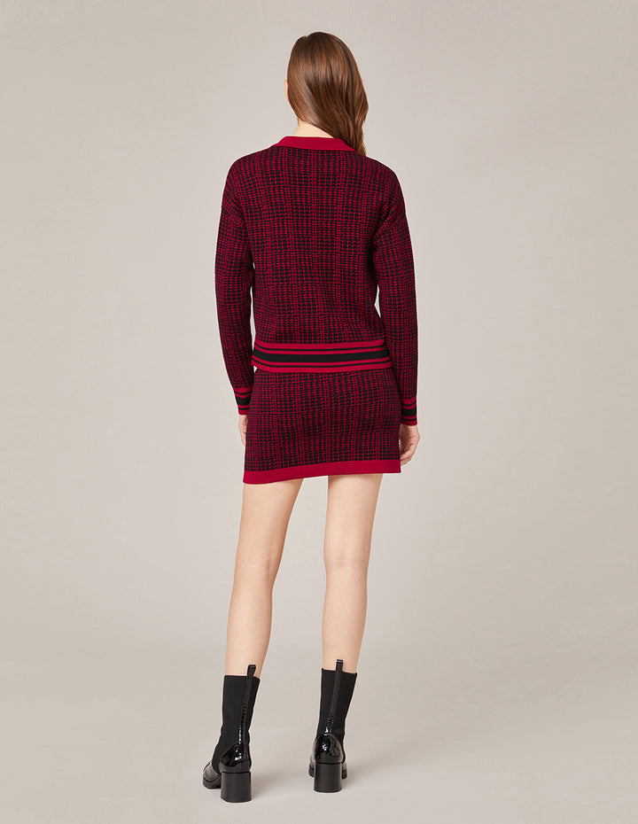 MARYLING Black And Red Houndstooth Knitted Skirt