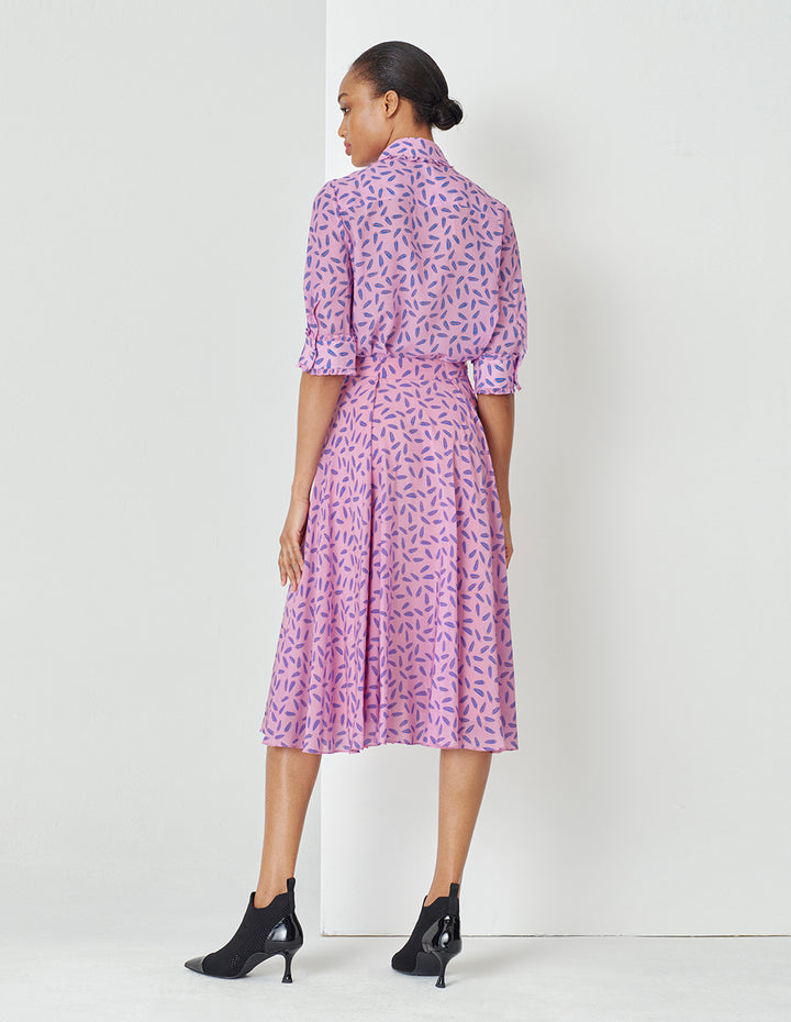 MARYLING Dreamy Pink Printed Cropped Sleeves Silk Shirt