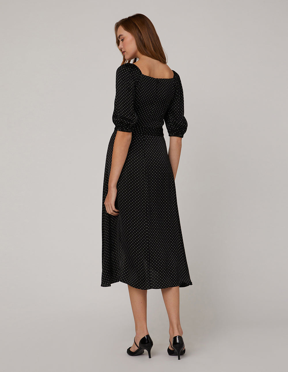 MARYLING V Neck Black Polka Dot Dress