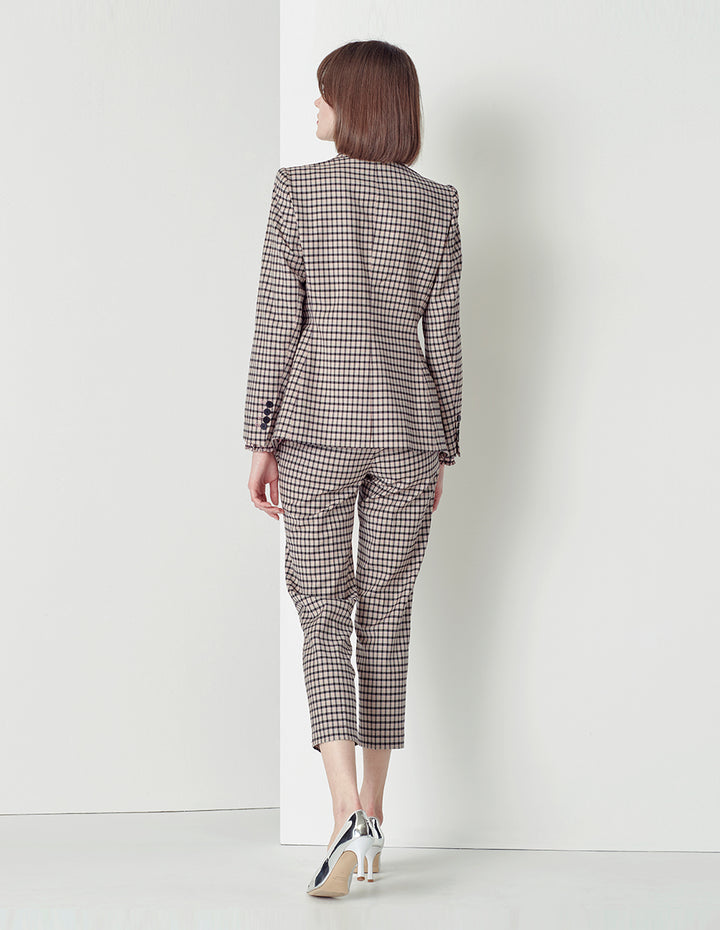 MARYLING Black and pink plaid houndstooth nine-point suit pants