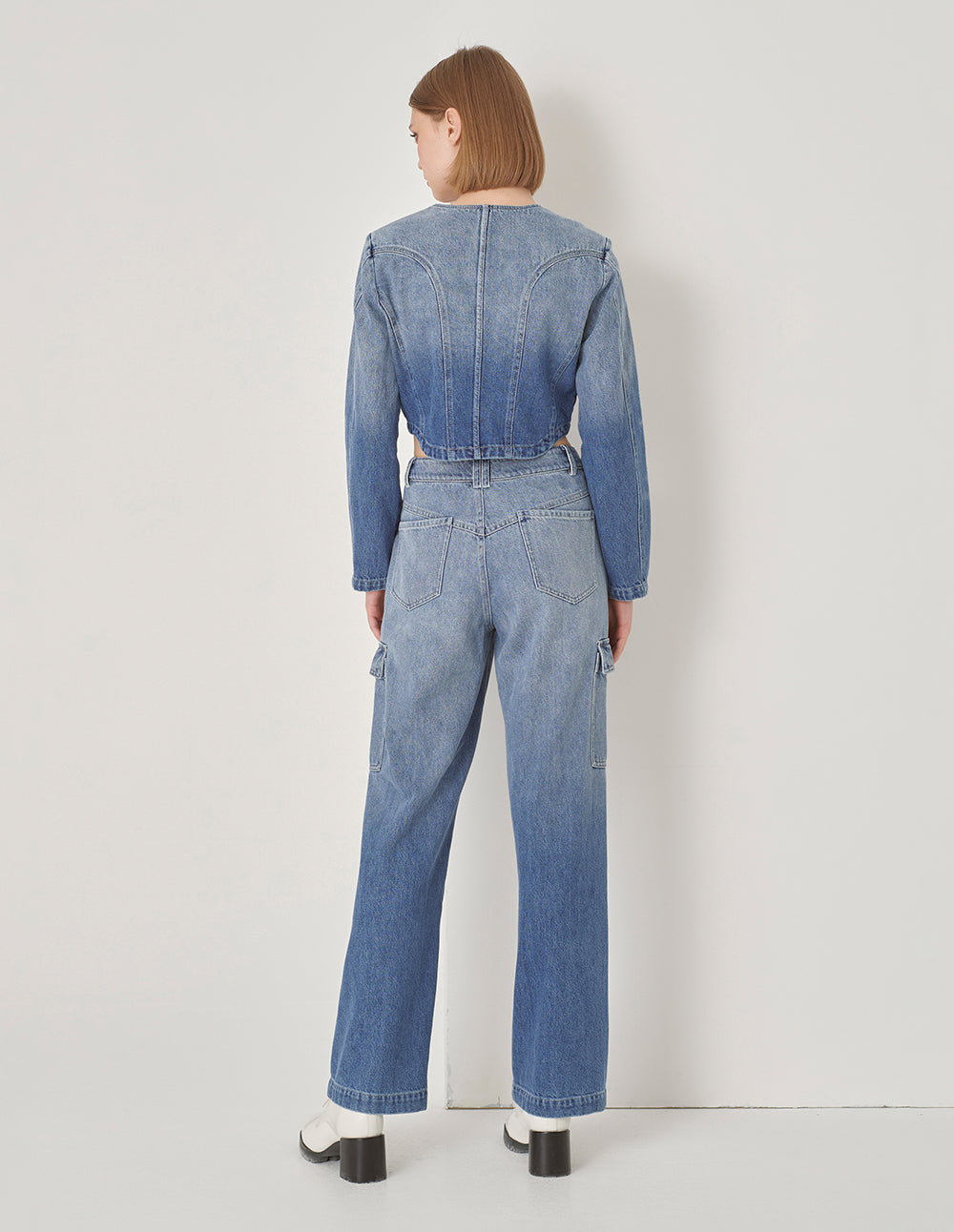 MARYLING Denim Ombre Cropped Jacket