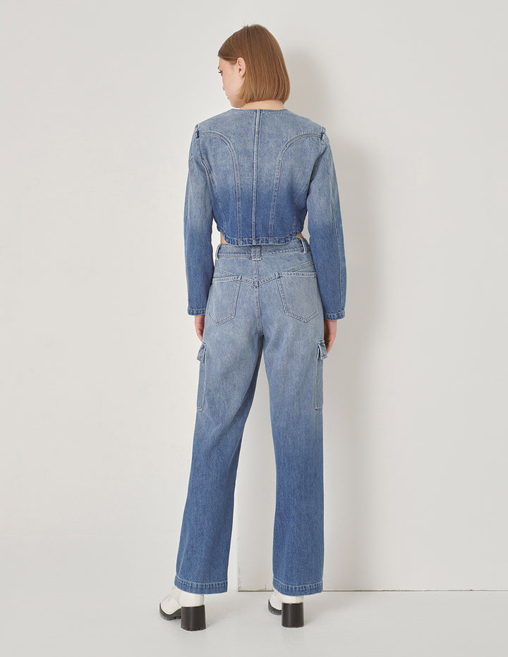 MARYLING Denim Ombre Cropped Jacket