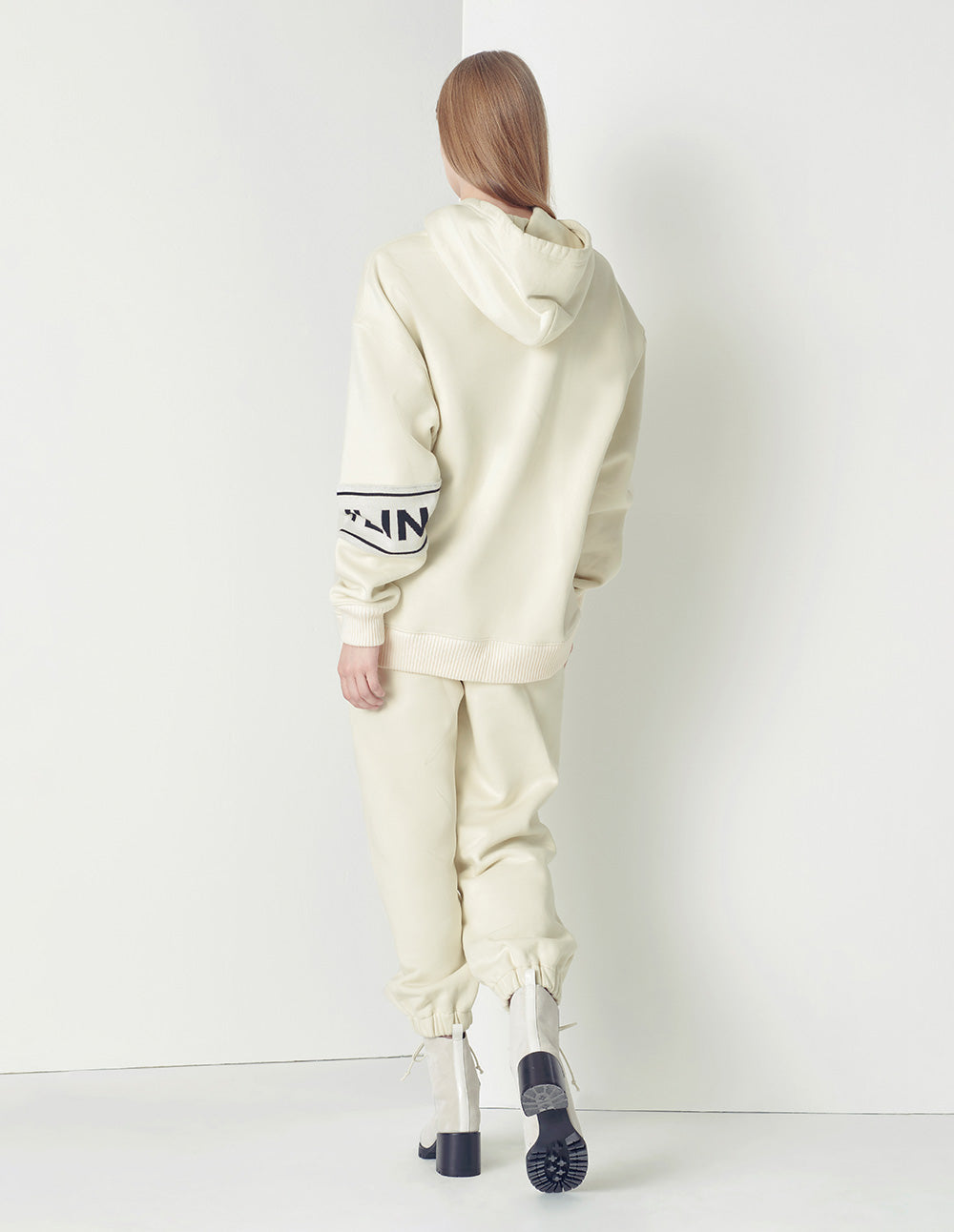 MARYLING off-white simple and elegant wool with stitching sweatpants
