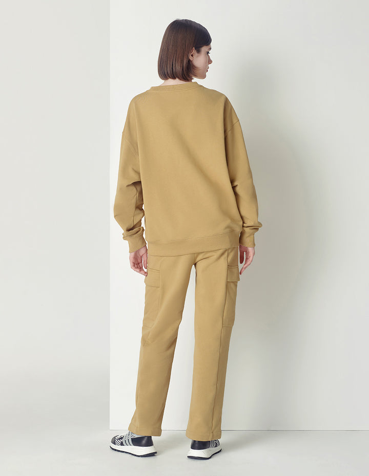 Maryling Beige Loose Design M Badge Sweater