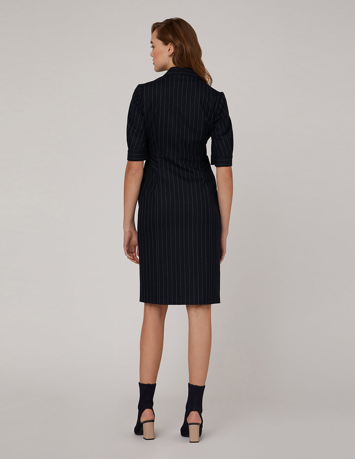 MARYLING Peak Lapel Three-Quarter Sleeve Stripe Dress