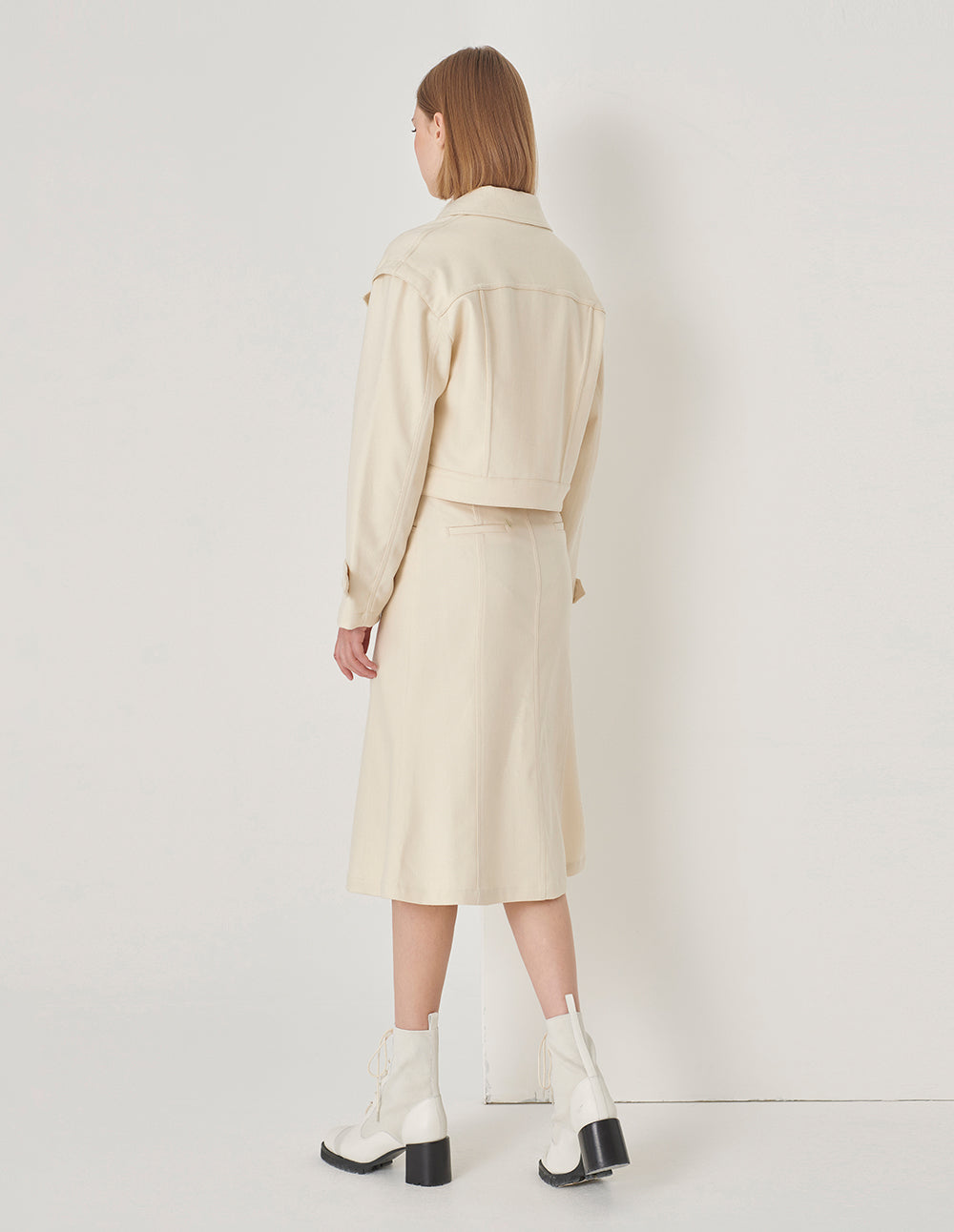 MARYLING White Fishtail Mid-Front Slit Skirt