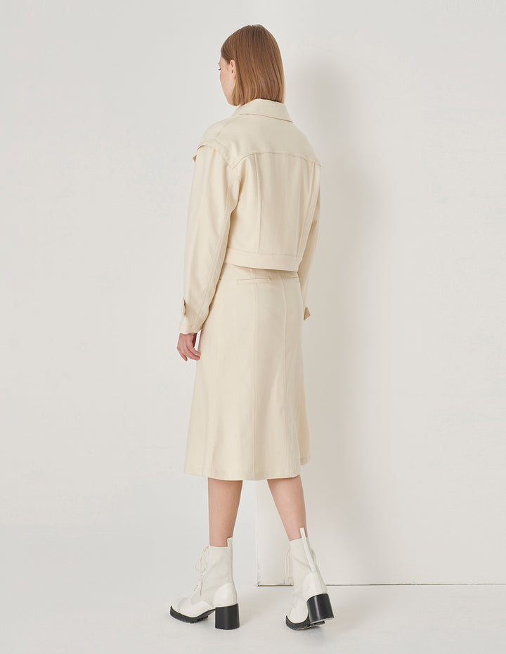 MARYLING White Fishtail Mid-Front Slit Skirt